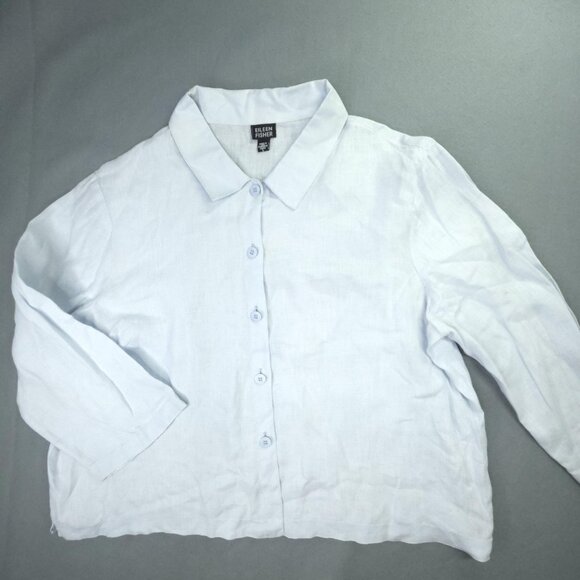 Eileen Fisher Shirt Womens Large Light Blue Irish Linen Button Front Boxy Office - Picture 1 of 9